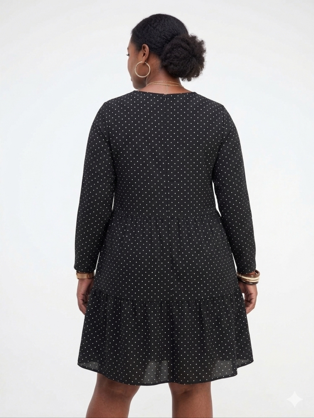 ASOS Plus Size Black Polka Dot Long-Sleeve Tiered Dress Size 22 - Picture 2 of 3